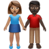 👩🏽‍🤝‍👨🏿 woman and man holding hands: medium skin tone, dark skin tone display on Apple